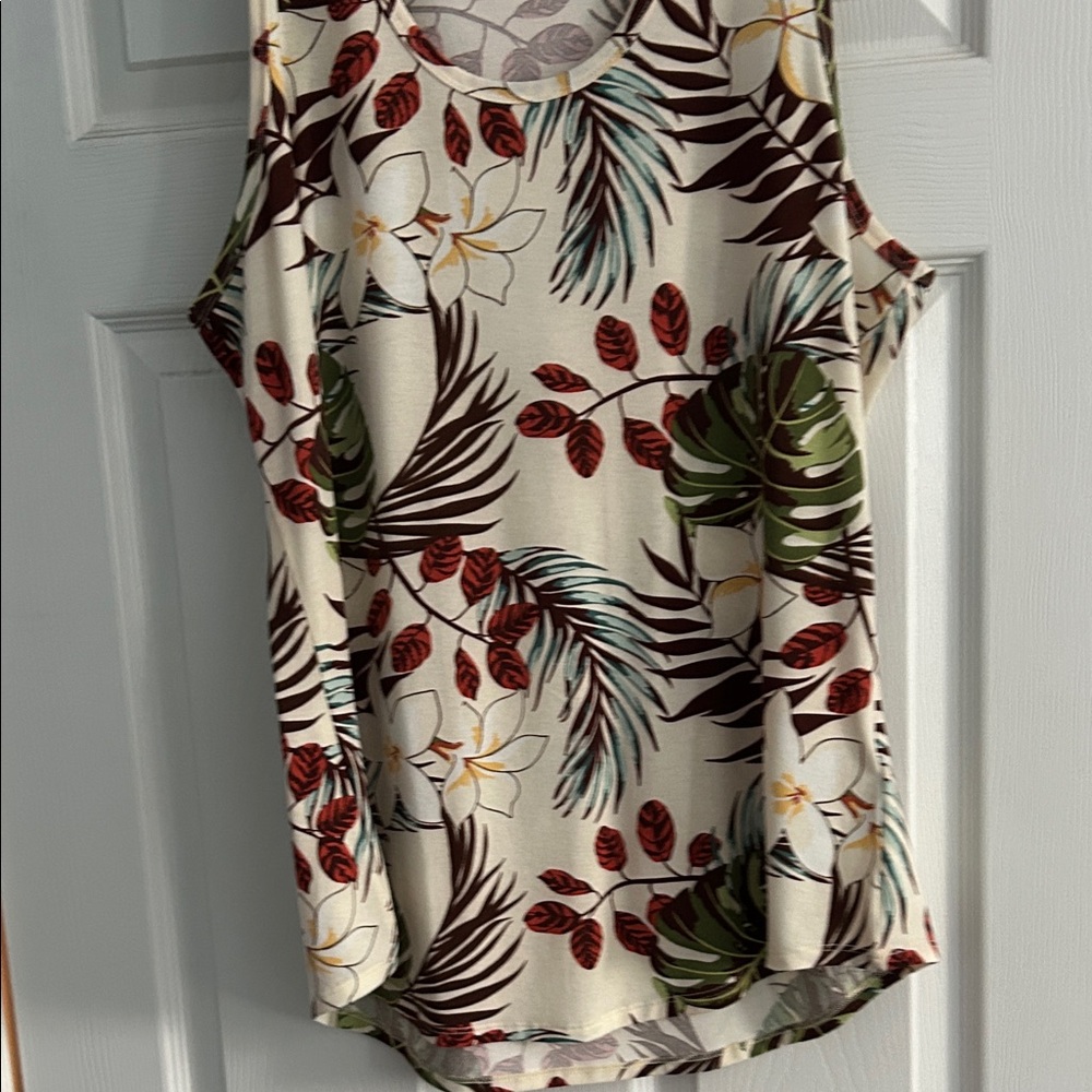 LuLaRoe Tropical Floral Tank Top - Cream and Green